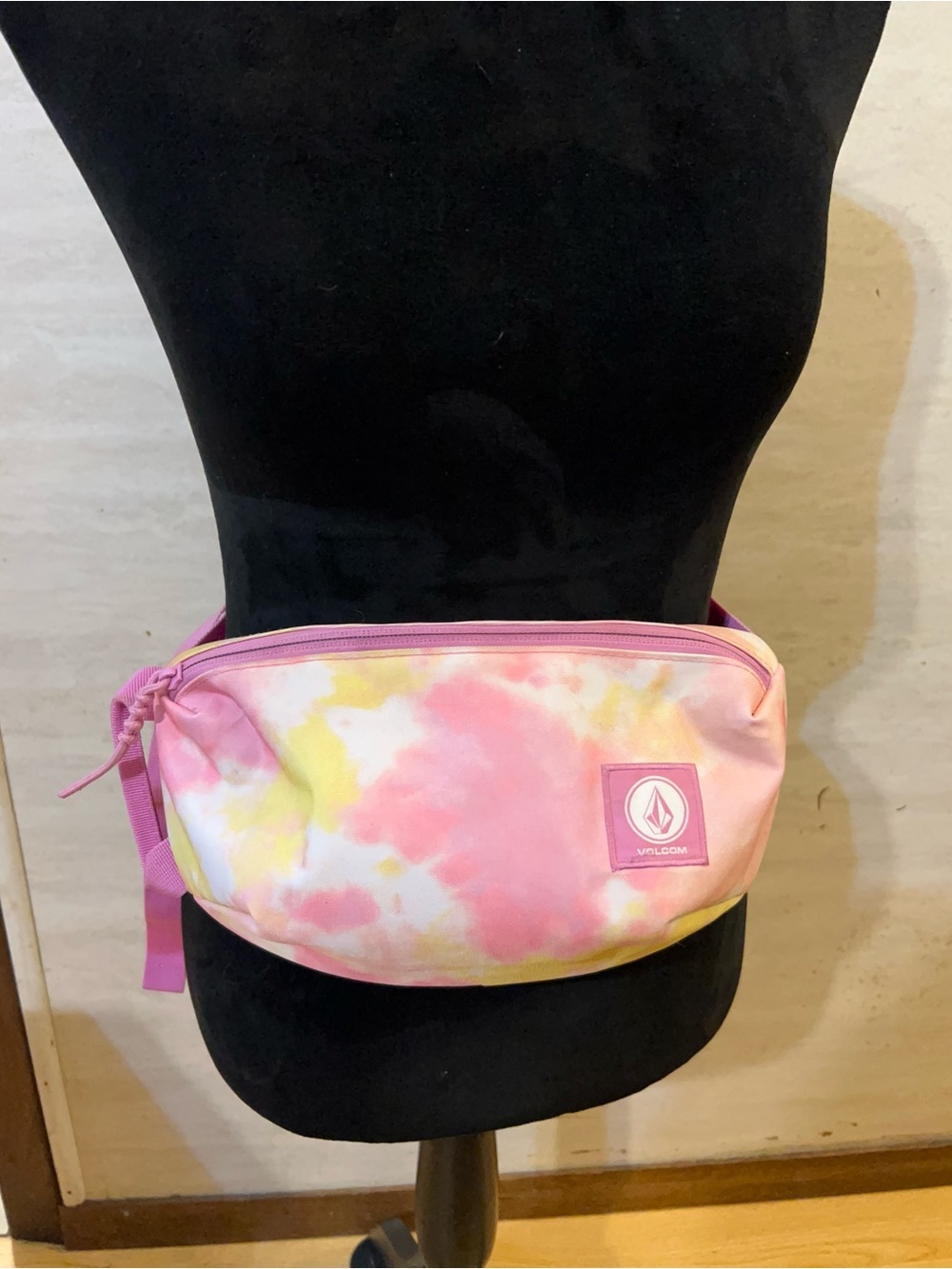 Volcom Mini Pink Yellow Tie-Dye Crossbody Waist Bag